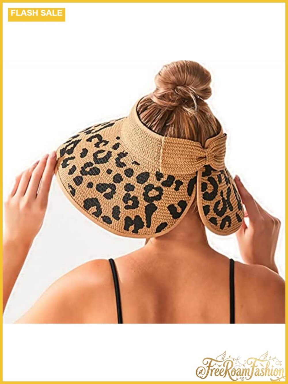 Paper Straw Wide Brim Foldable Packable Visor Ponytail Beach Sun Hat Bow